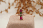 Baguette Cut Watermelon Tourmaline Bicolor Engagement Ring - Gigiscc