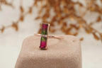 Baguette Cut Watermelon Tourmaline Bicolor Engagement Ring - Gigiscc