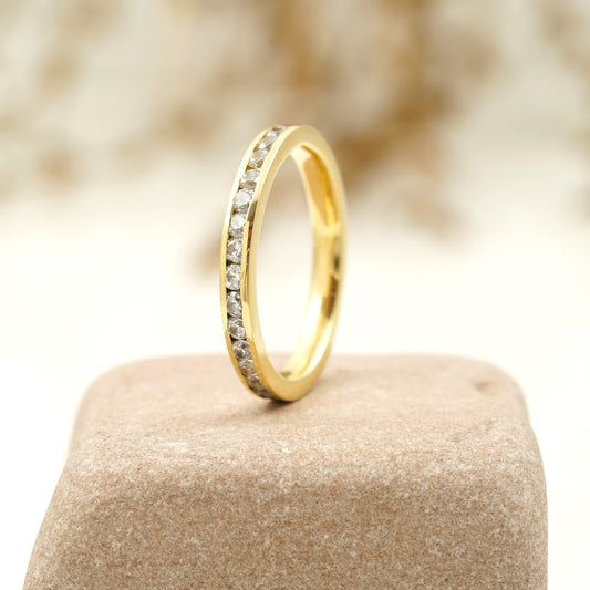 Bezel Set Diamond Stacking 14k Solid Gold Women's Wedding Band