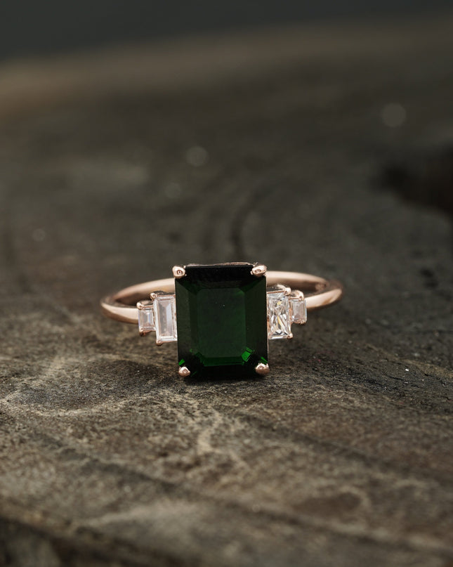 Green Emerald Gemstone Engagement Ring