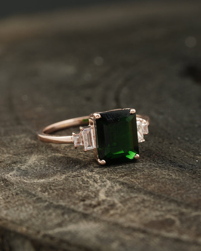 Green Emerald Gemstone Engagement Ring