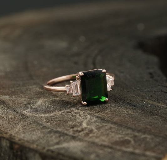 Green Emerald Gemstone Engagement Ring