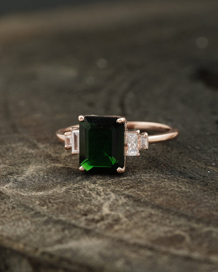 Green Emerald Gemstone Engagement Ring
