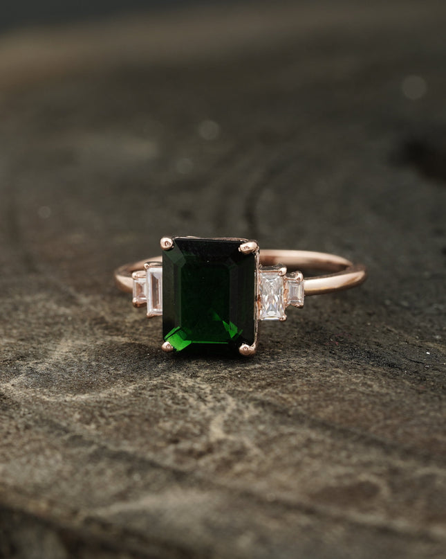 Green Emerald Gemstone Engagement Ring