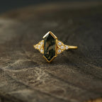 Moss Agate Hexagon Engagement Ring - Gigiscc