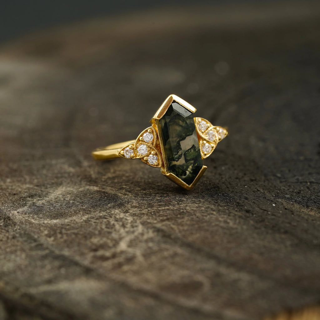Moss Agate Hexagon Engagement Ring - Gigiscc
