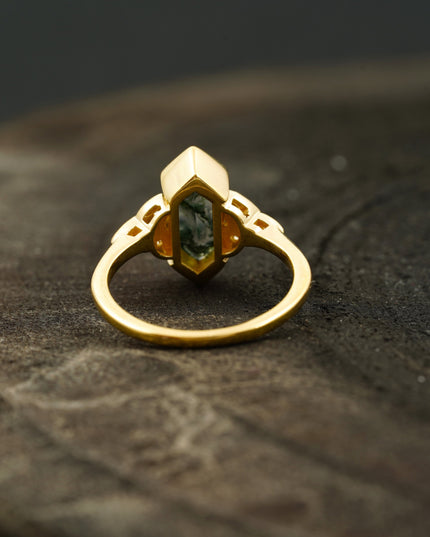 Moss Agate Hexagon Engagement Ring Back Side