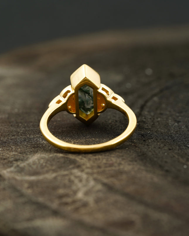 Moss Agate Hexagon Engagement Ring Back Side