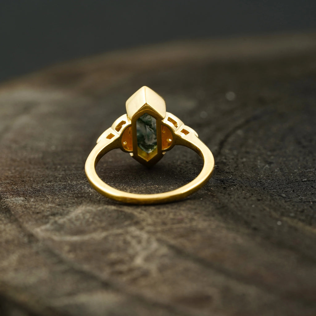 Moss Agate Hexagon Engagement Ring - Gigiscc