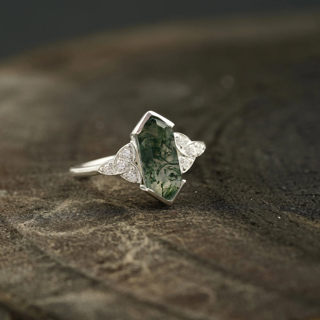 Moss Agate Hexagon Engagement Ring - Gigiscc