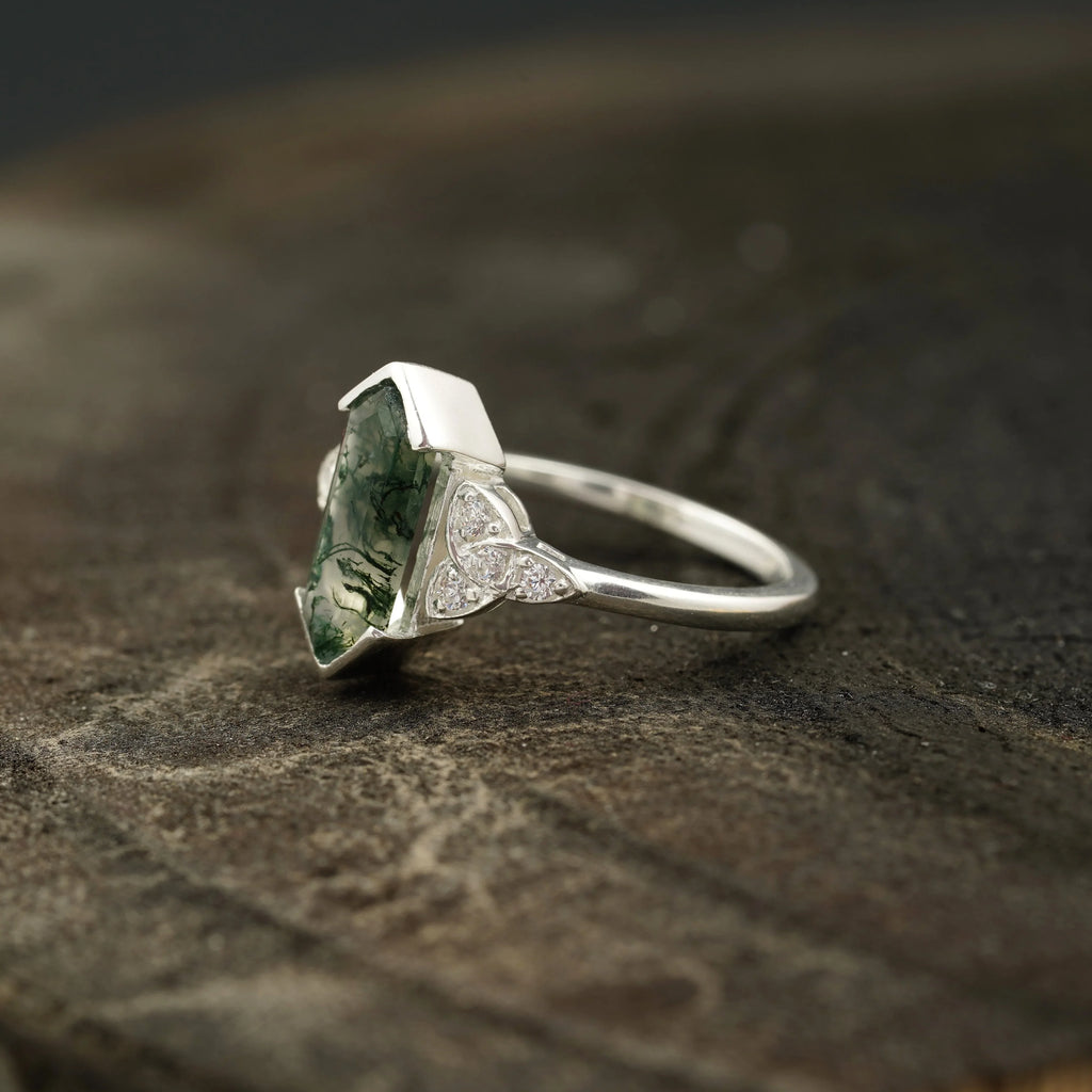 Moss Agate Hexagon Engagement Ring - Gigiscc