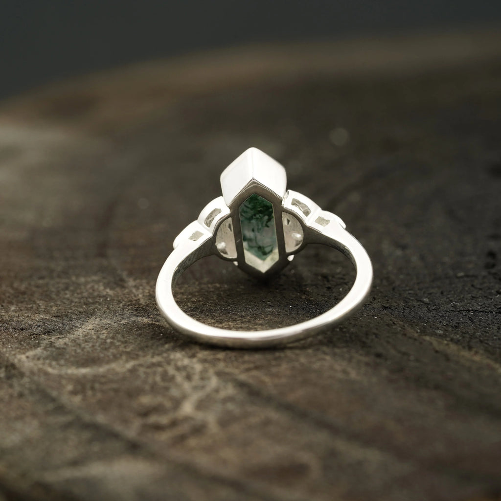 Moss Agate Hexagon Engagement Ring - Gigiscc