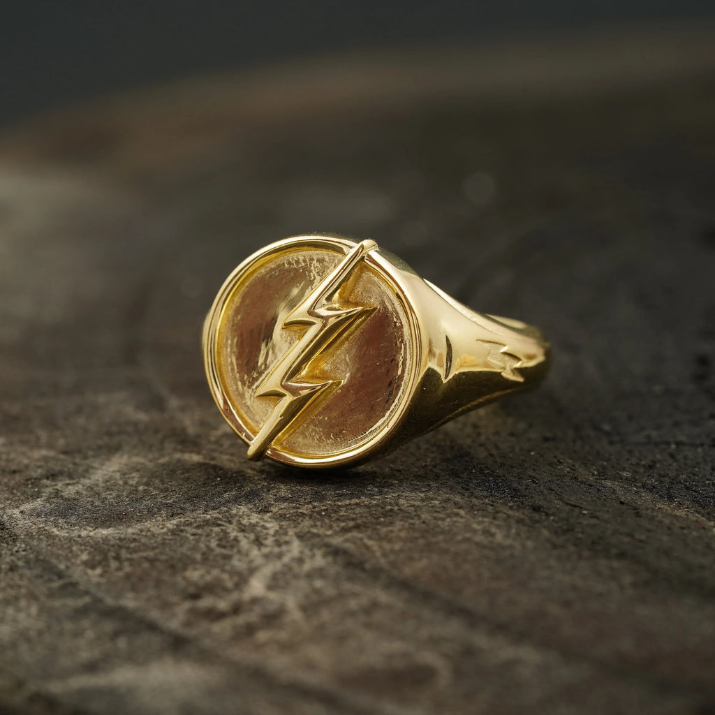 Flash Design 14k Solid Gold Mens Signet Ring - Gigiscc
