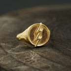 Flash Design 14k Solid Gold Mens Signet Ring - Gigiscc