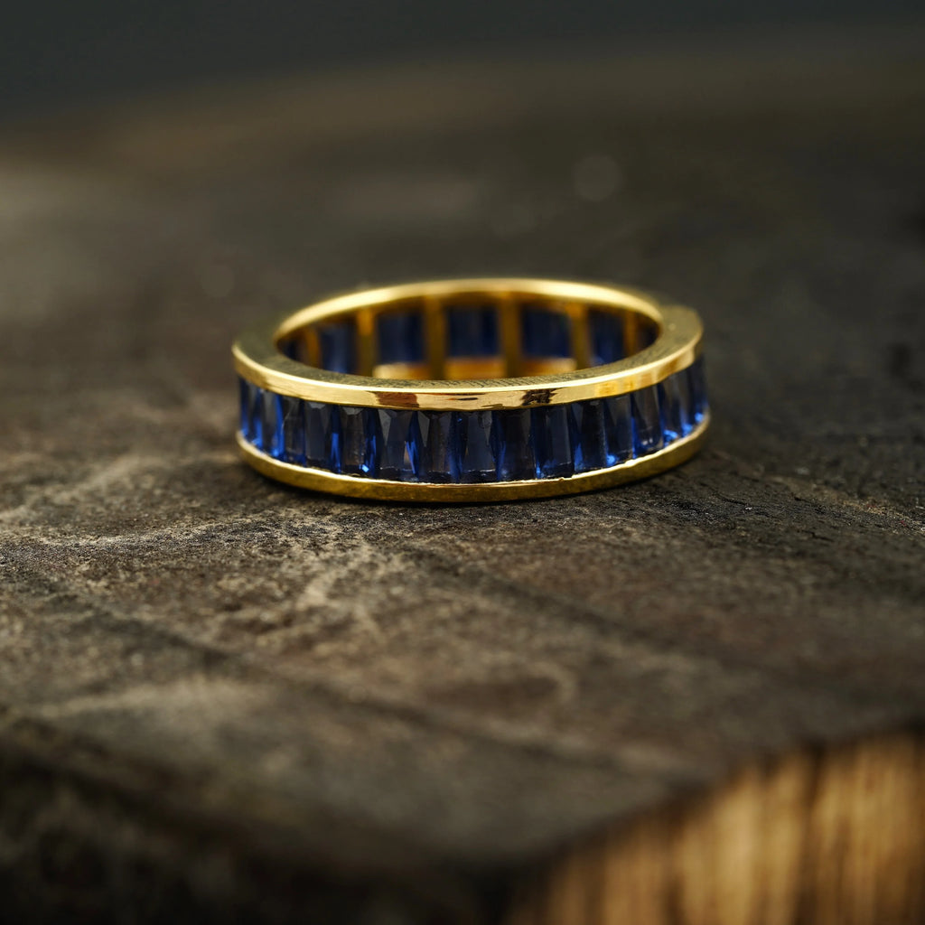 Blue Sapphire Channel Set Full Eternity Wedding Band - Gigiscc