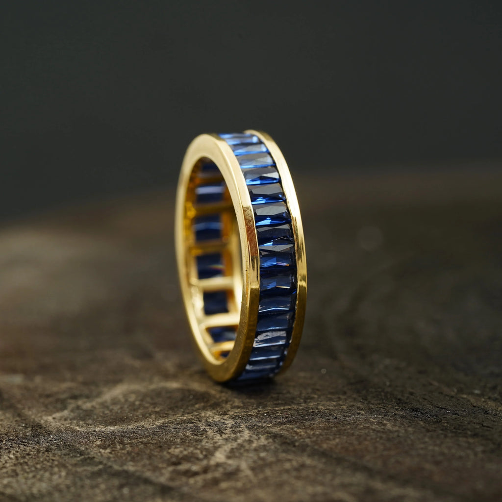Blue Sapphire Channel Set Full Eternity Wedding Band - Gigiscc