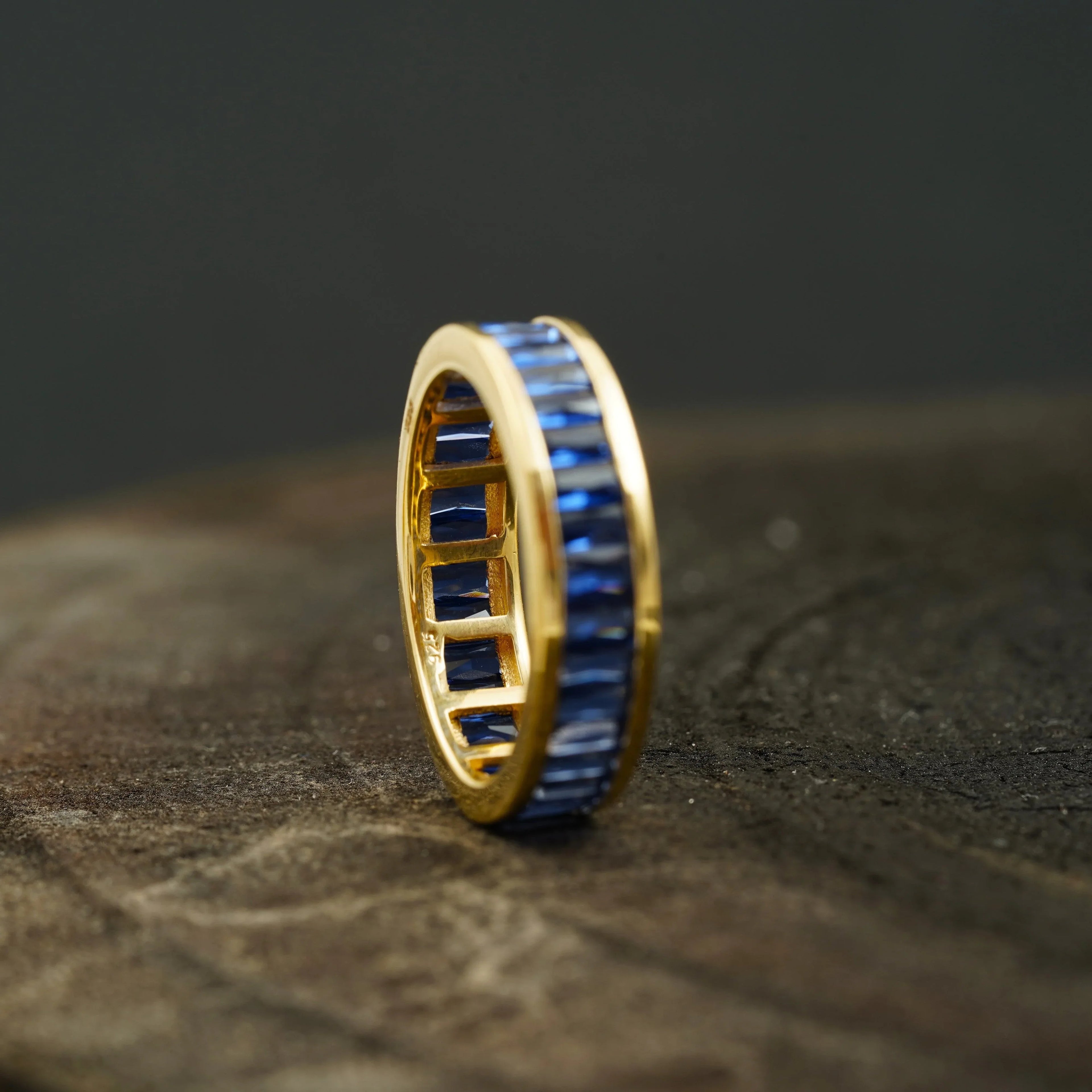 Blue Sapphire Channel Set Full Eternity Wedding Band - Gigiscc