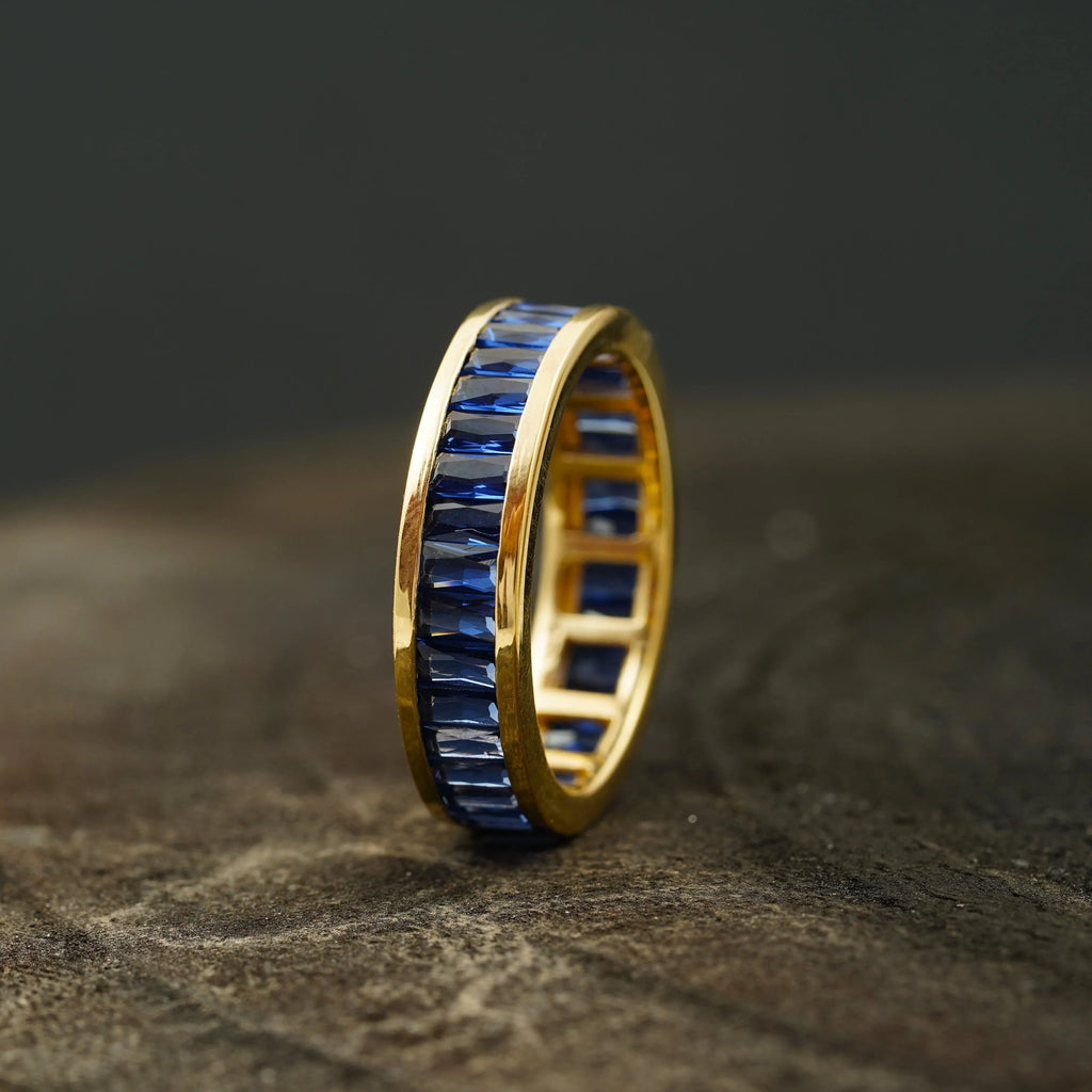 Blue Sapphire Channel Set Full Eternity Wedding Band - Gigiscc