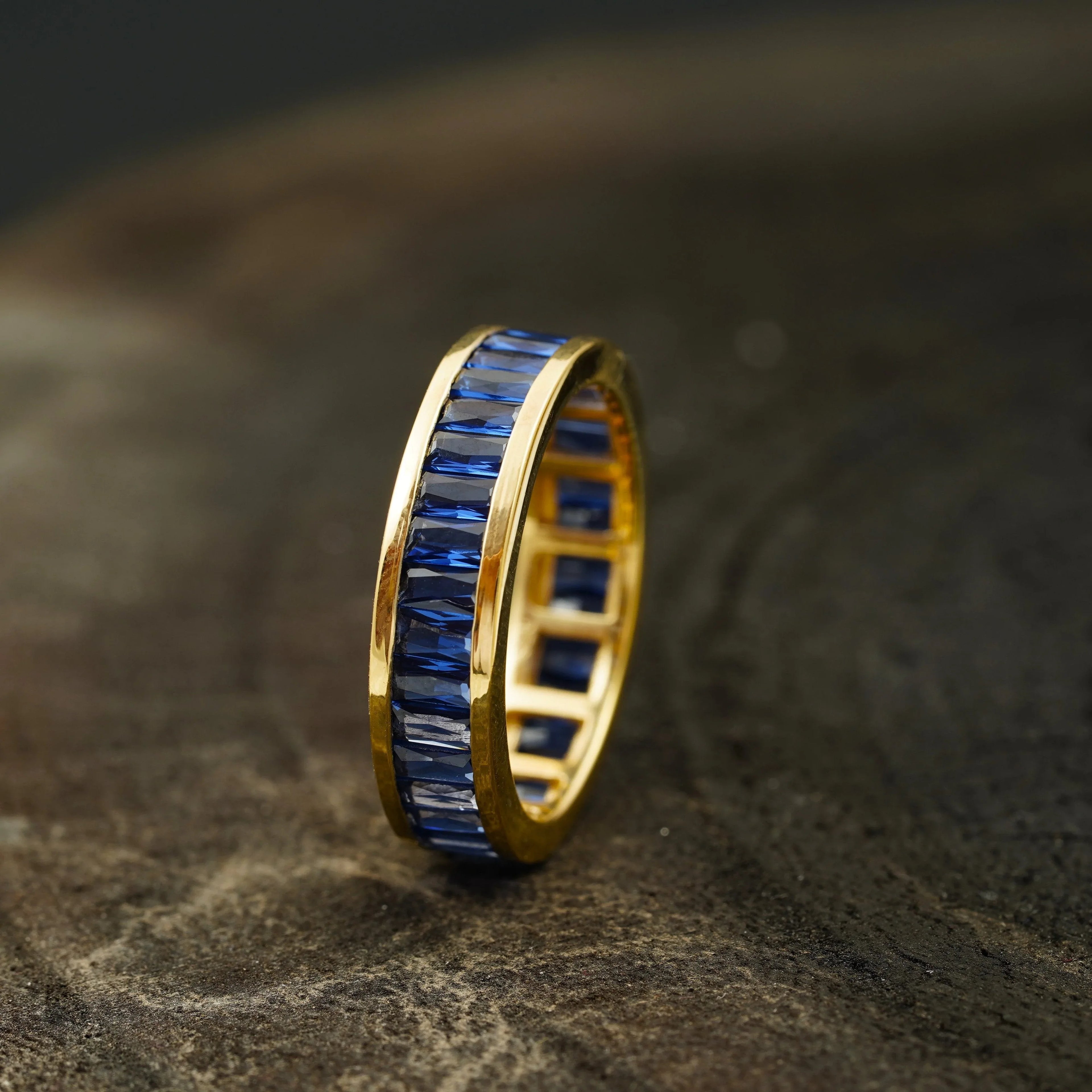 Blue Sapphire Channel Set Full Eternity Wedding Band - Gigiscc