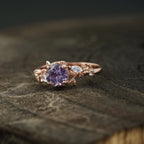 Round Alexandrite & Moonstone Inspired Leaf Design Engagement Ring - Gigiscc