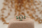 Oval Moss Agate Marquise Emerald And CZ Engagement Ring - Gigiscc