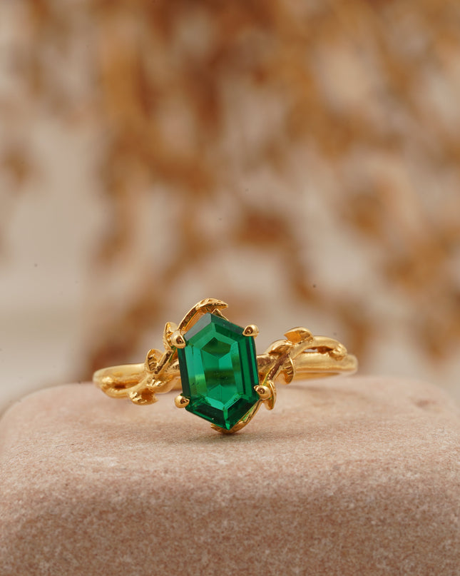 Emerald Hexagon Engagement Ring