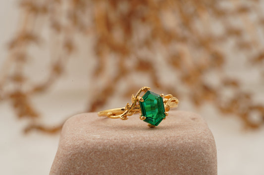 Emerald Hexagon Engagement Ring Right Side