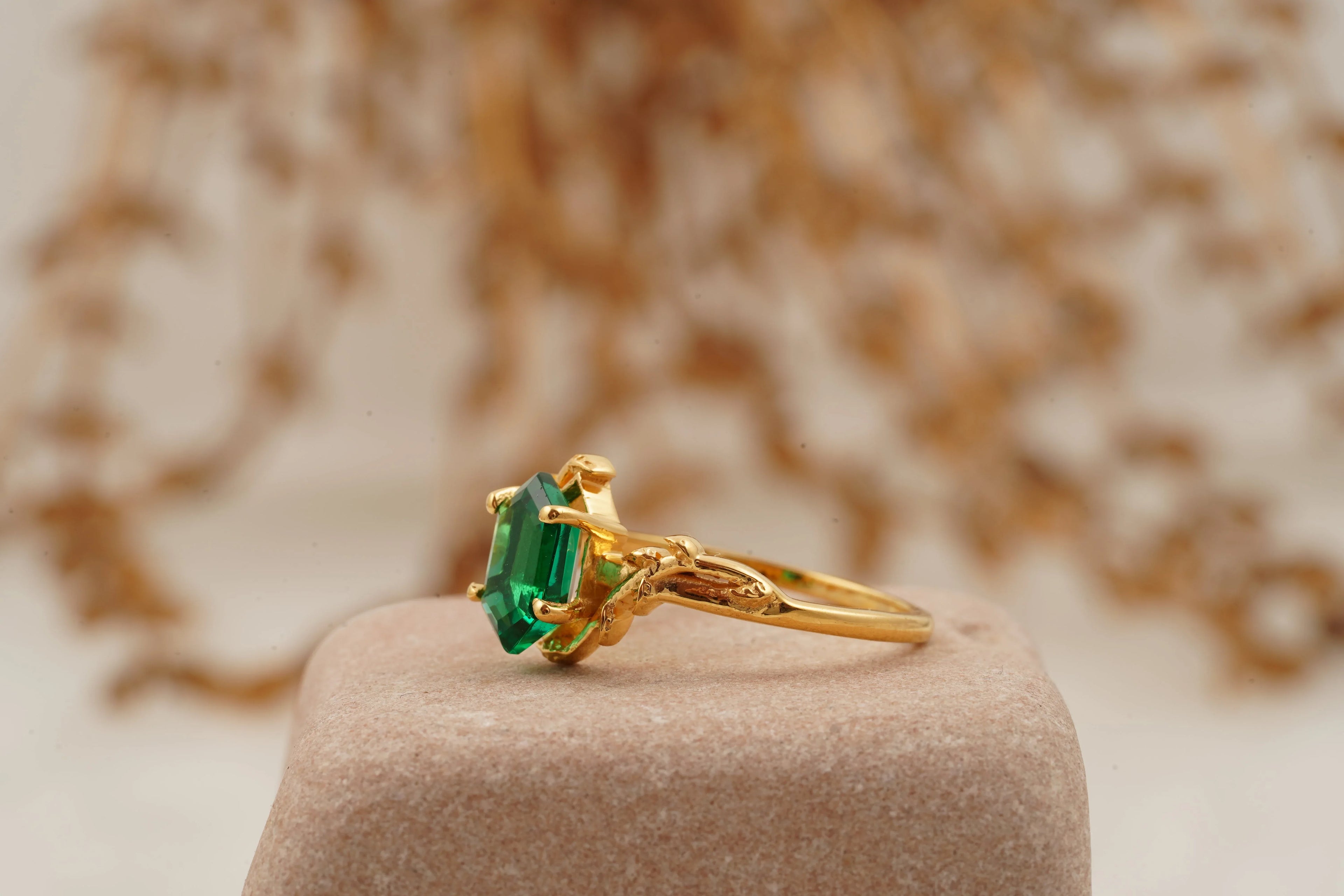 Emerald Hexagon Engagement Ring - Gigiscc