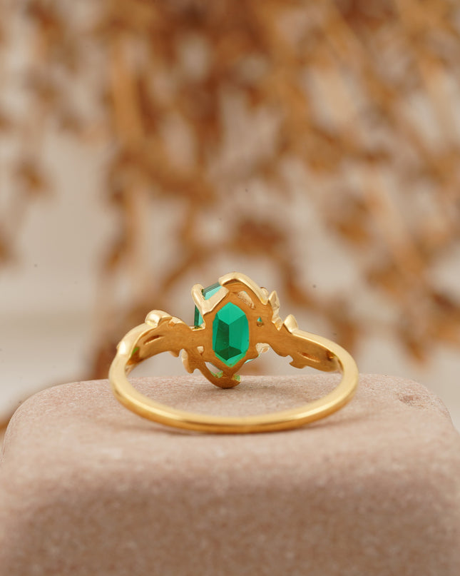 Emerald Hexagon Engagement Ring Back Side