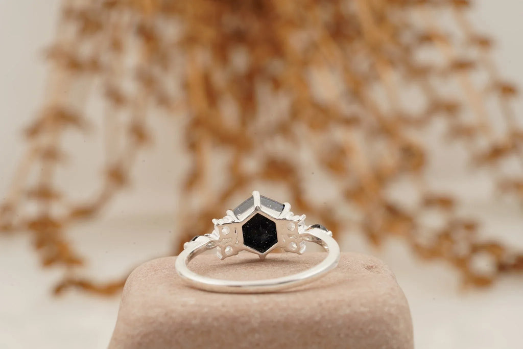 Hexagon Galaxy Blue Sandstone Engagement Ring - Gigiscc
