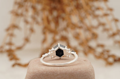 Hexagon Galaxy Blue Sandstone Engagement Ring Back Side