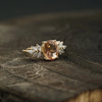 Oval Morganite Gemstone CZ Cluster Engagement Ring - Gigiscc