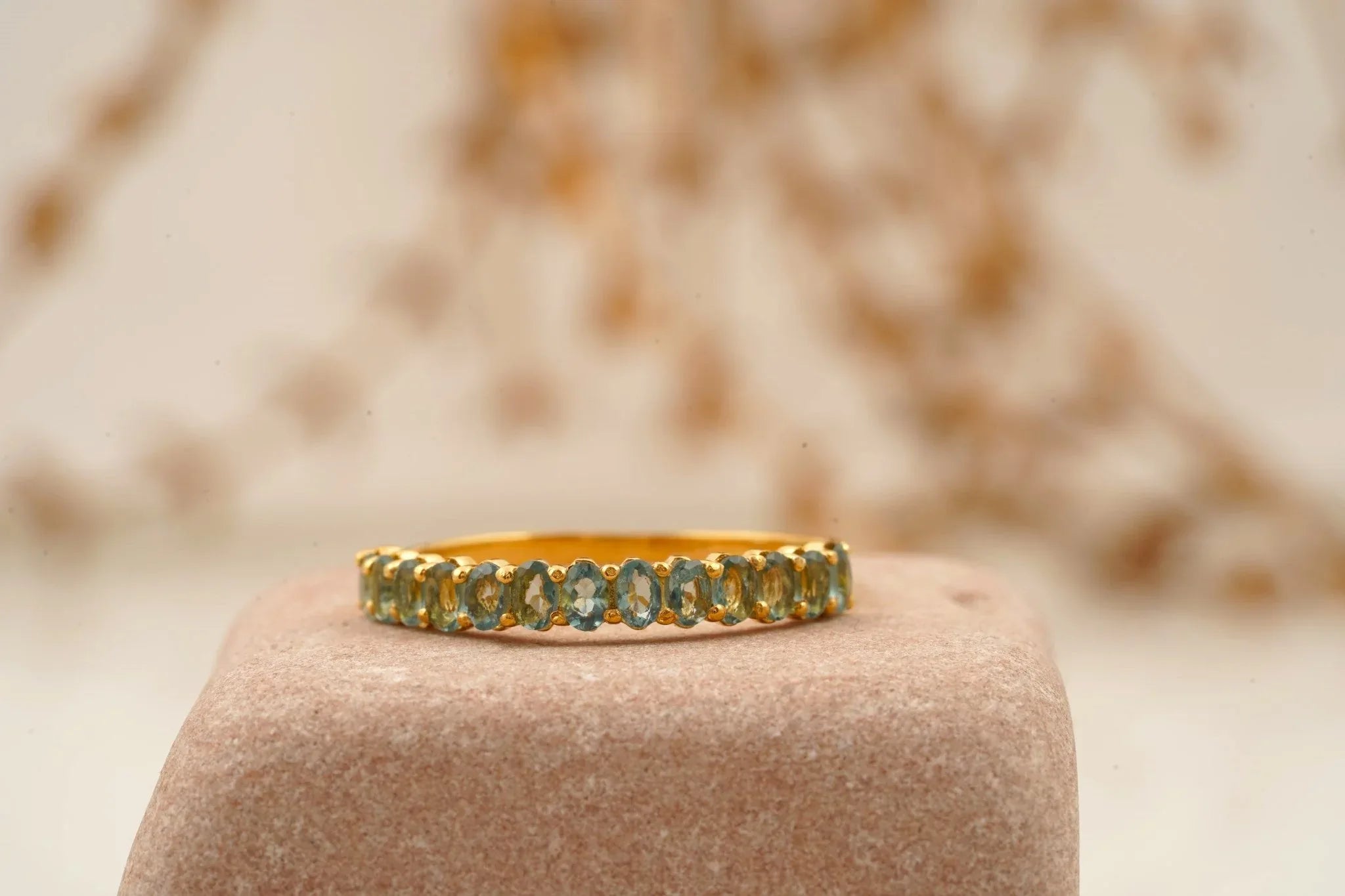 Oval Cut Aquamarine Stacking Wedding Band Solid Gold - Gigiscc