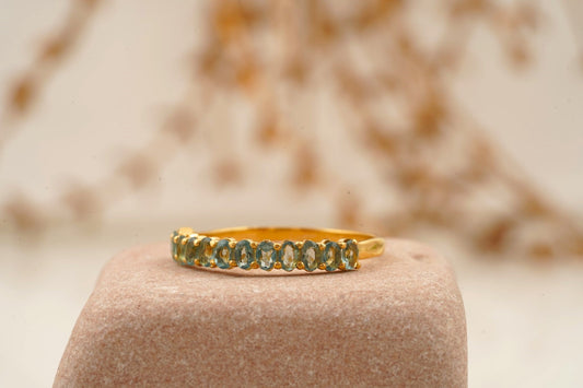 Oval Cut Aquamarine Stacking Wedding Band Solid Gold