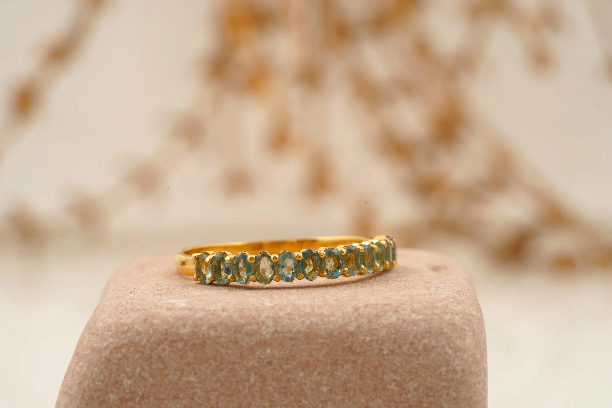Oval Cut Aquamarine Stacking Wedding Band Solid Gold - Gigiscc