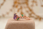 Oval Amethyst & Emerald CZ Cluster Engagement Ring - Gigiscc