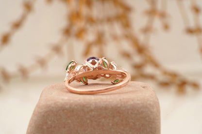 Oval Amethyst & Emerald CZ Cluster Engagement Ring  Back Side