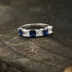 Princess Cut Sapphire And Diamond 925 Silver Wedding Band - Gigiscc