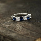 Princess Cut Sapphire And Diamond 925 Silver Wedding Band - Gigiscc
