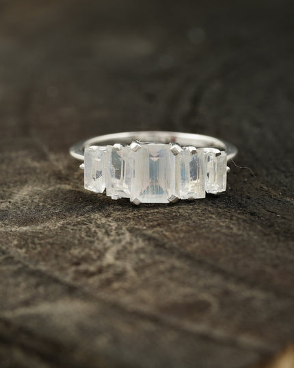 Emerald Cut Moonstone Engagement Ring