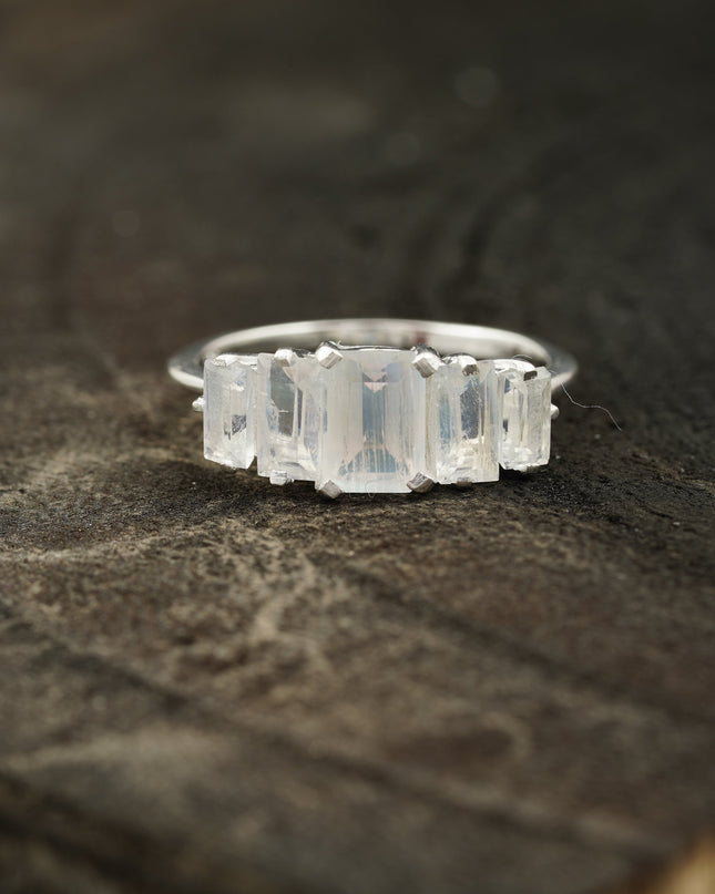 Emerald Cut Moonstone Engagement Ring