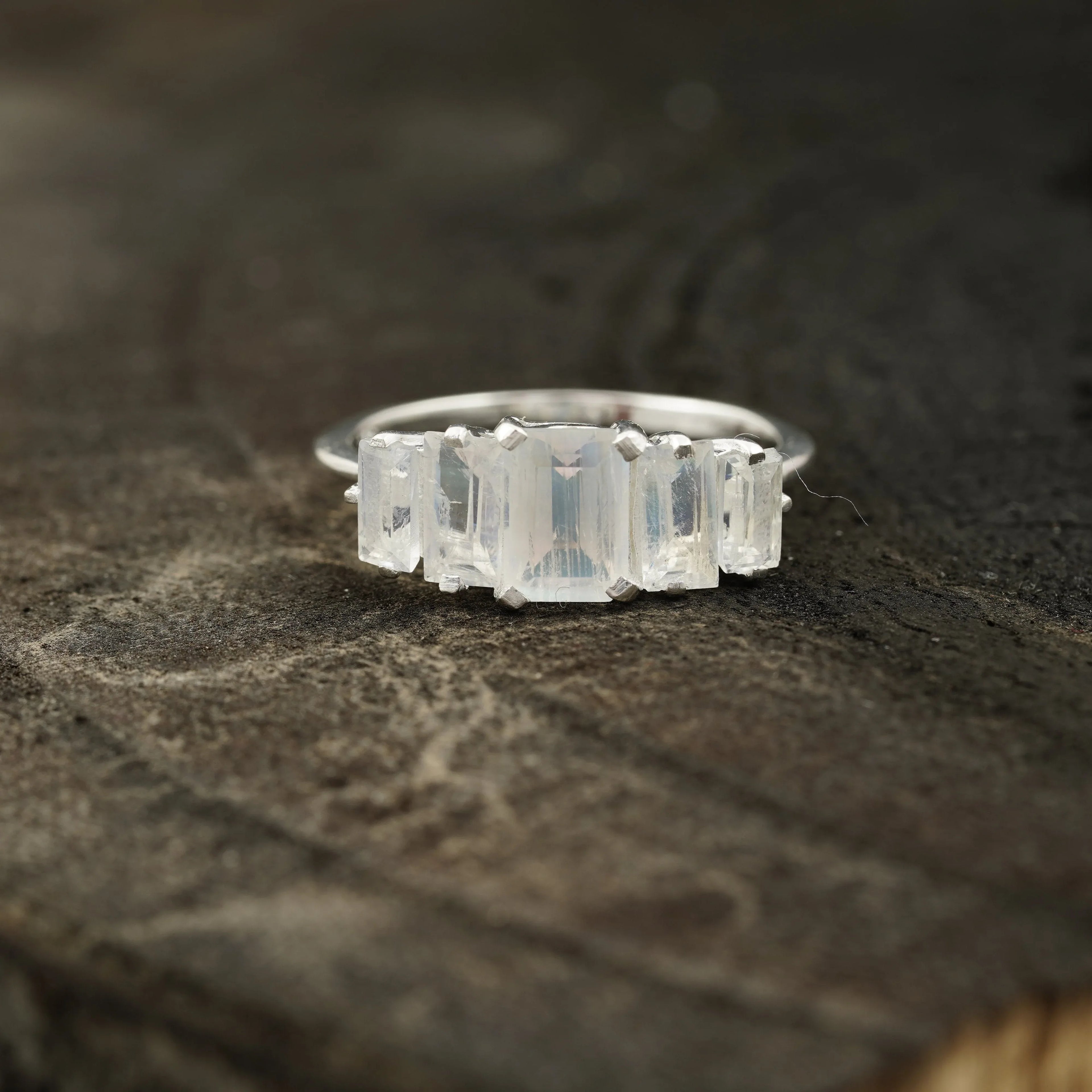 Emerald Cut Moonstone Engagement Ring 925 Sterling Silver - Gigiscc