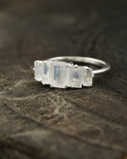 Emerald Cut Moonstone Engagement Ring Side Angle
