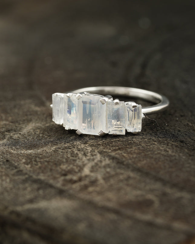 Emerald Cut Moonstone Engagement Ring Side Angle