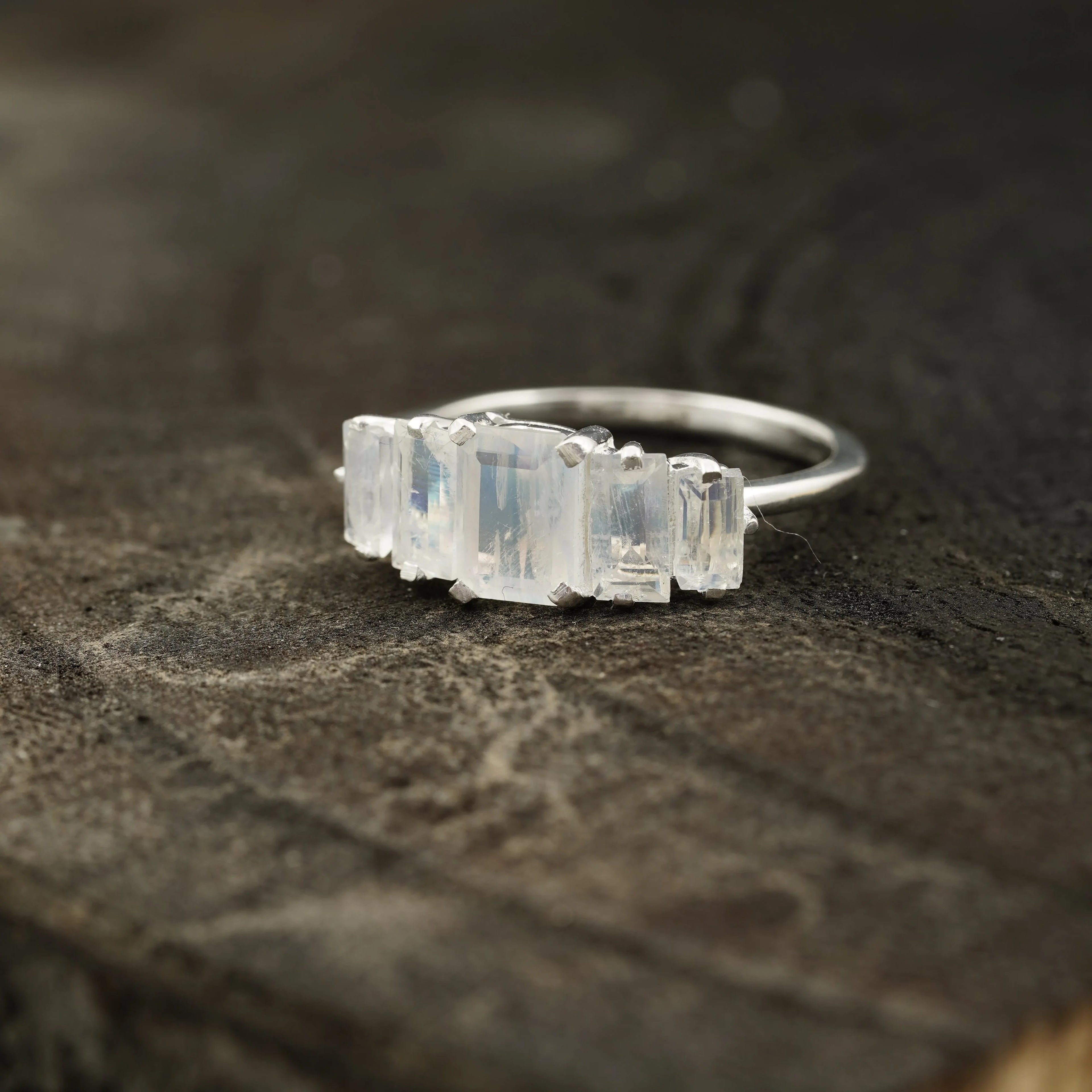 Emerald Cut Moonstone Engagement Ring 925 Sterling Silver - Gigiscc