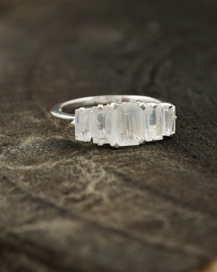 Emerald Cut Moonstone Engagement Ring Right Angle