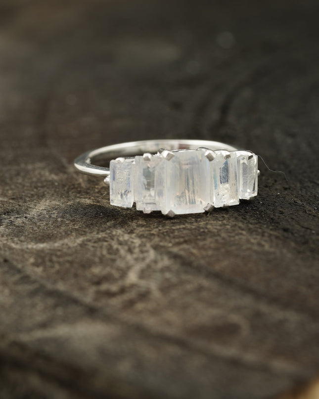 Emerald Cut Moonstone Engagement Ring Right Angle