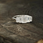 Emerald Cut Moonstone Engagement Ring 925 Sterling Silver - Gigiscc