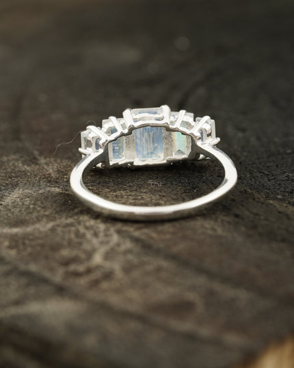 Emerald Cut Moonstone Engagement Ring Back Side