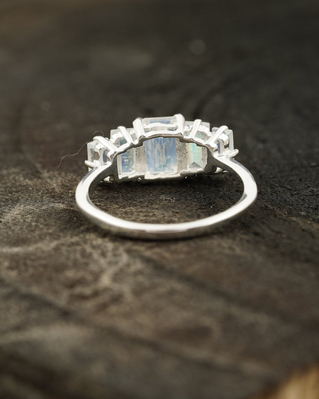 Emerald Cut Moonstone Engagement Ring Back Side